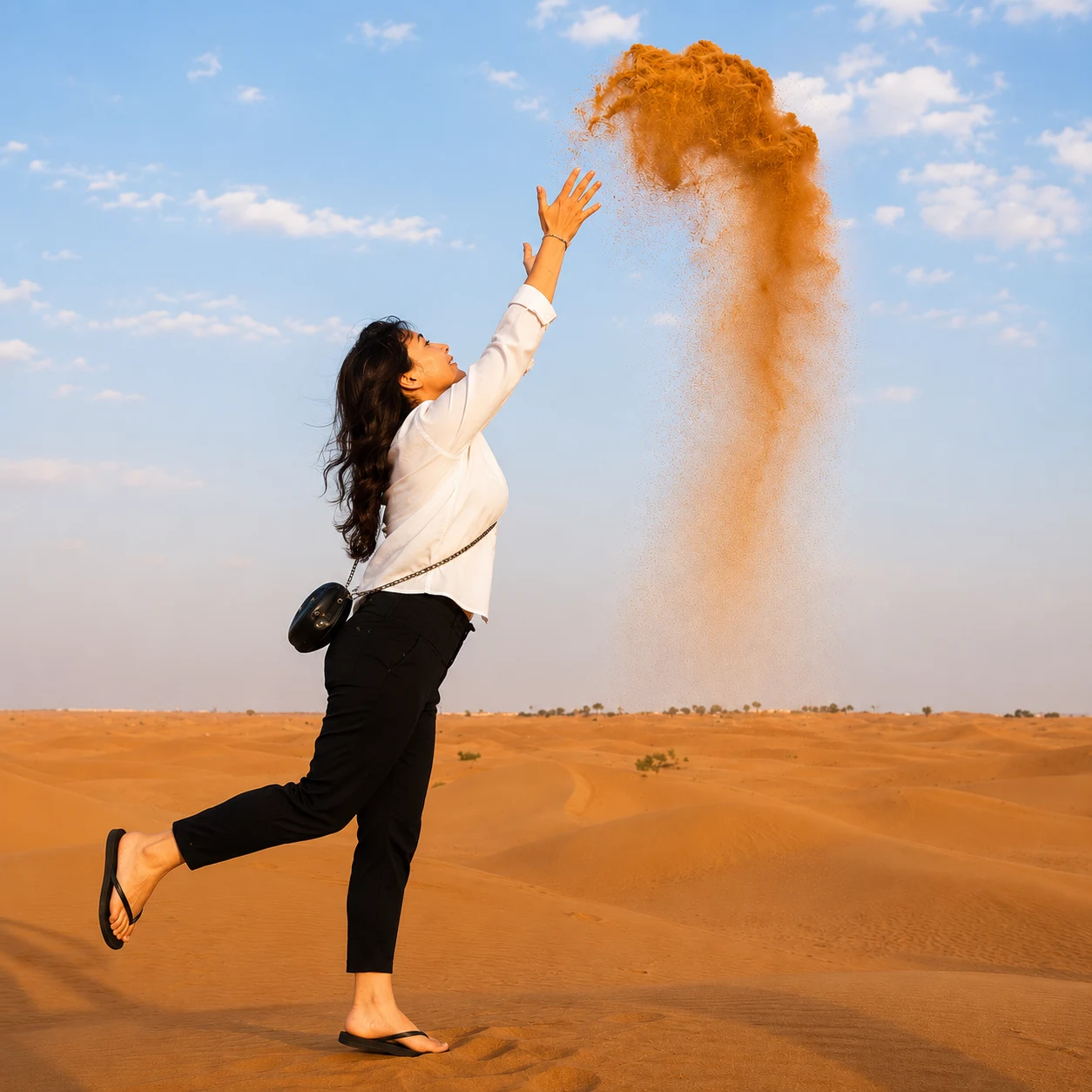 Sandboarding on red dunes